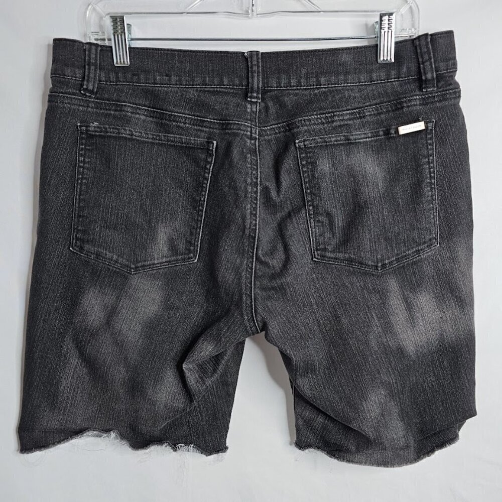 WHITE HOUSE BLACK MARKET Jean Shorts Distressed size L BLACK Denim Bermuda Cute - Picture 6 of 7